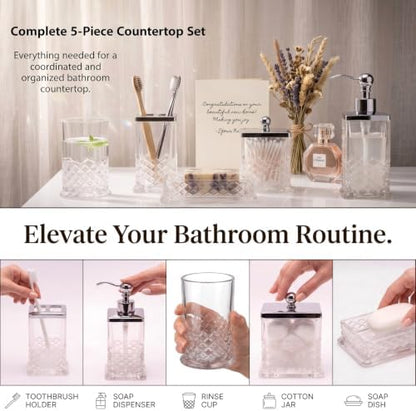 JKE Heavy Glass 5Pcs Bath Accessory Set Transparent Vintage