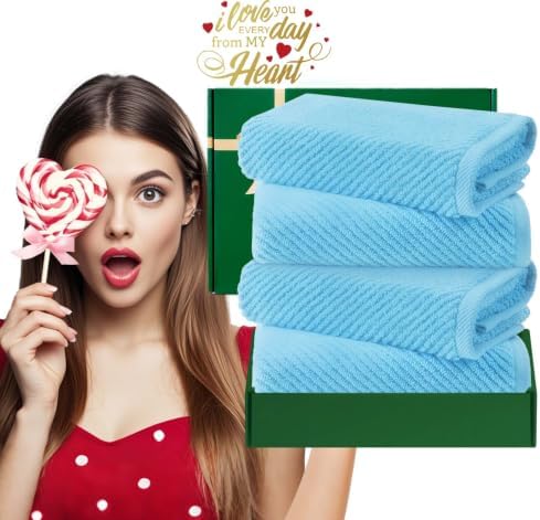 VOOVA & MOVAS Bathroom Hand Towels 4PC, 100% Cotton, 18x28 in, Blue