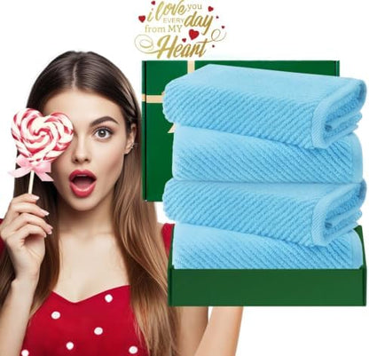 VOOVA & MOVAS Bathroom Hand Towels 4PC, 100% Cotton, 18x28 in, Blue