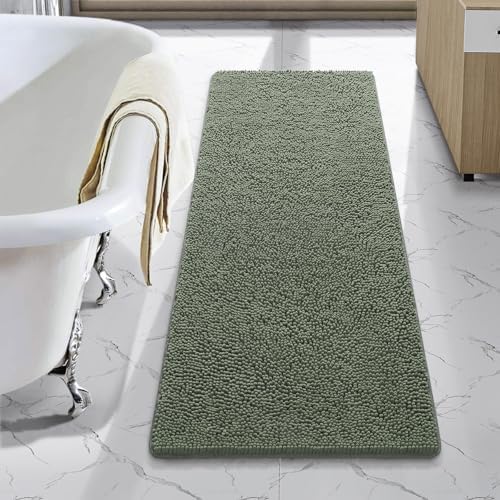 LOCHAS Luxury Bathroom Rug Shaggy Bath Mat 48 x 17 Inch, Sage Green