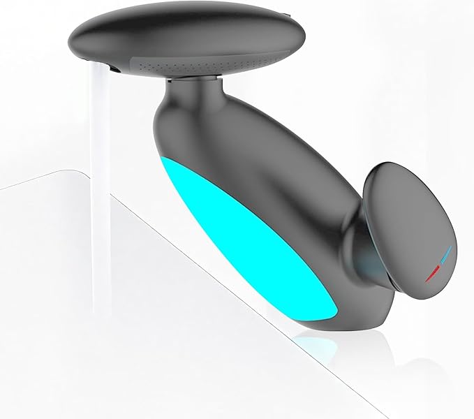 Smart Bathroom Faucet with Pull-Out Sprayer, 4 Modes Bathroom Faucet Waterfall Fountain, 360° Rotating Spout, Single Hole Modern Vanity Tap, Temperature-Sensing LED Lights (Grey)