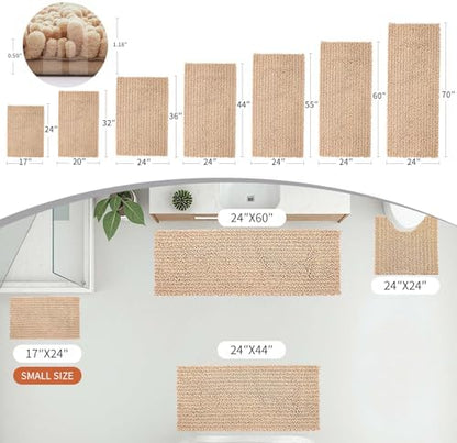 Disolla Beige Bathroom Rug 24x44 Inch - Thick Chenille Bath Mat, Large Shaggy Plush Absorbent Rug, Non-Slip Machine Washable Floor Mat for Double Vanity