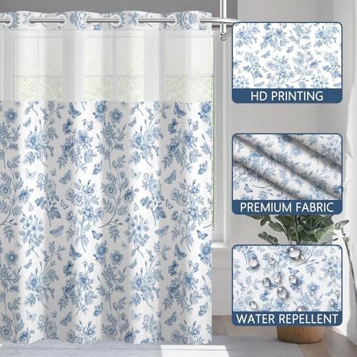 No Hook Shower Curtain with Snap in Liner 71x74 Inch