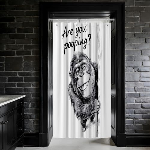 Small Stall Shower Curtain Rv Black and White Monkey, 48 x 72 Inchs
