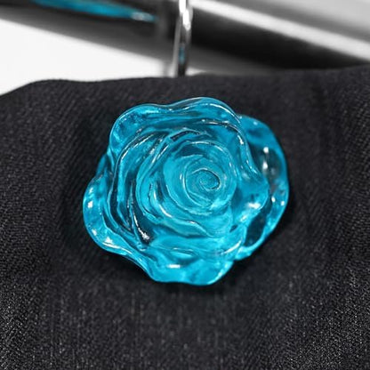 Teal Blue Rose Shower Curtain Hooks: Turquoise Aqua Flower Rings, 12Pcs