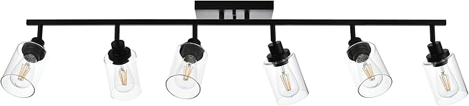 MELUCEE Ceiling Track Lighting Kits 6 Light Bathroom Light Fixtures Wall Mount with Flexibly Rotatable Light Head, Modern Black Spotlights with Clear Glass Shade