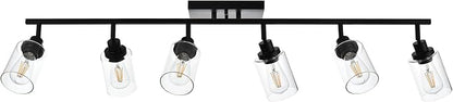 MELUCEE Ceiling Track Lighting Kits 6 Light Bathroom Light Fixtures Wall Mount with Flexibly Rotatable Light Head, Modern Black Spotlights with Clear Glass Shade