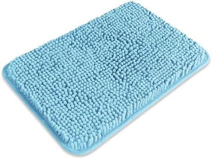 Small Bathroom Rug 12"x18" – Washable and Absorbent Bath Mat, Non Slip, Thick Soft Chenille Bath Rugs for Bathroom, Shower, Sink, Dog mat(Sky Blue)