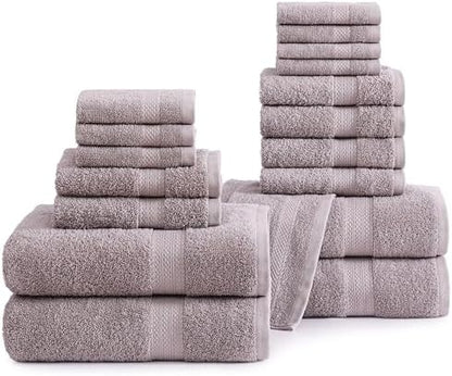 LANE LINEN Bath Towel Set 100% Cotton 18 Piece Soft Absorbent - Platinum