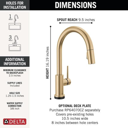 Delta Faucet Trinsic Gold Kitchen Faucet Touch, Touch Kitchen Faucets with Pull Down Sprayer, Kitchen Sink Faucet, Faucet for Kitchen Sink, Touch2O Technology, Champagne Bronze 9159T-CZ-DST