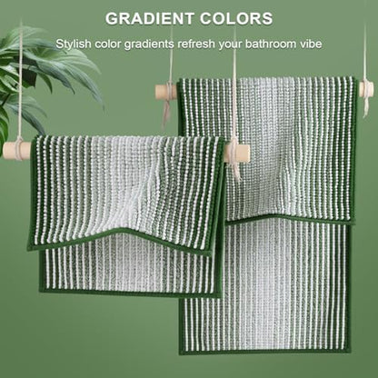 BSICPRO Bathroom Rugs Sets 2 Piece, Non Slip Striped Bath Mat, Hunter Green