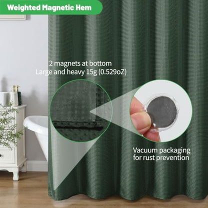 No Hook Waffle Shower Curtain, No Liner Needed, 71x74 Inch, Velvet Green
