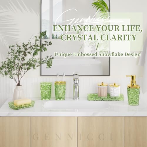 Green Bathroom Accessories Set 7 Pcs, Green Bathroom Sets, Acrylic Soap Dispenser and Toothbrush Holder Set, Qtip Holder Set, Bathroom Sink Set, Gift for Home Apartment