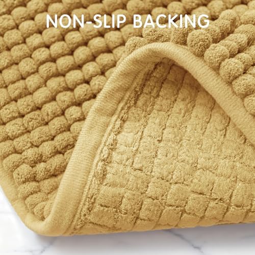 SUBRTEX Bathroom Rugs Chenille Bath Rug, Soft Short Plush Bath Mat, Water Absorbent Shower Mat, Quick Dry Machine Washable(Yellow, 20" x 32")
