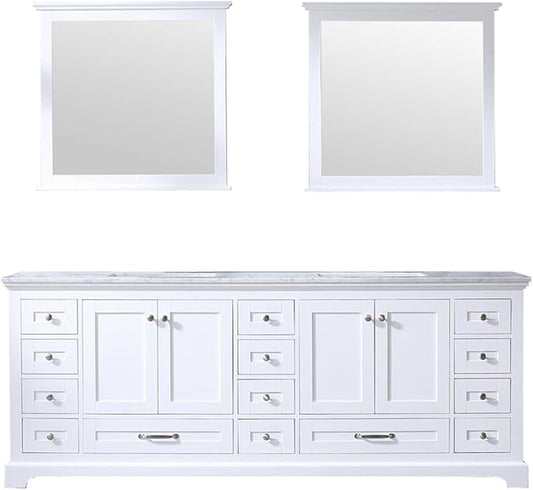 Dukes 84 in. W x 22 in. D White Double Bath Vanity, Carrara Marble Top, and 34 in. Mirrors LD342284DADSM34
