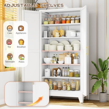winiowa 78.7" Tall Metal Pantry Cabinet, Kitchen Storage Organizer, White