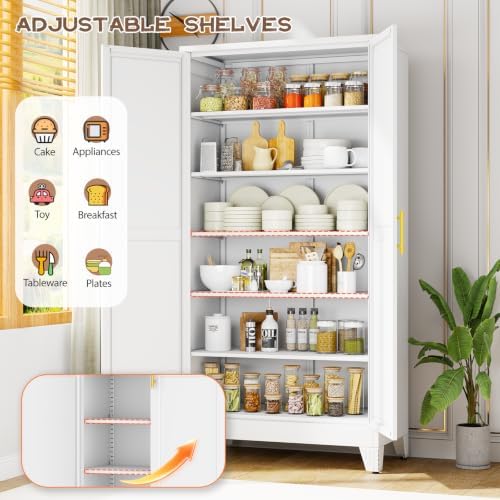 78.7" Tall Metal Pantry Cabinet, Freestanding Kitchen Storage Cabinet