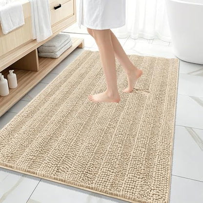 OLANLY Thick Large Bathroom Rugs 59x35, Soft Chenille Bath Rugs, Beige