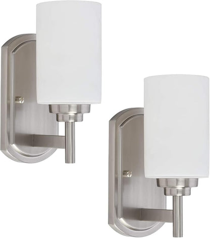 Modern Wall Sconce Set of 2, Satin Nickel Bathroom Vanity Lights | Bathroom Vanity Lighting Fixtures,White Frosted Glass Shade, For Entryway Over Mirror Living Room Bedroom