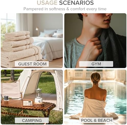 Comfort Spaces 4 Pc Bath Sheet Set 30x60, 100% Cotton 400GSM, Beige Tan