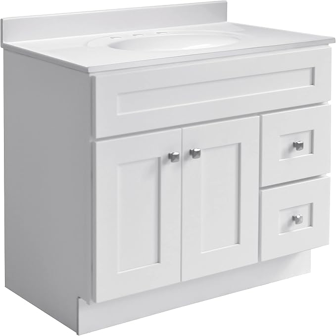 Design House Brookings Bathroom Vanity, 36", White | Adjustable Hinges, Freestanding, Contemporary/Modern, Wood, Bath, 586958