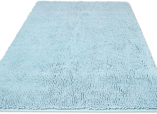 Yeaban Chenille Baby Blue Bathroom Rug 36"x60",Non-Slip Rubber Backing