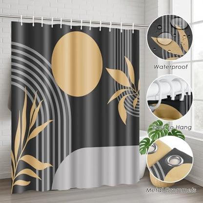 Bathroom Sets with Shower Curtain and Rugs, 4 Pcs, Boho Geometric