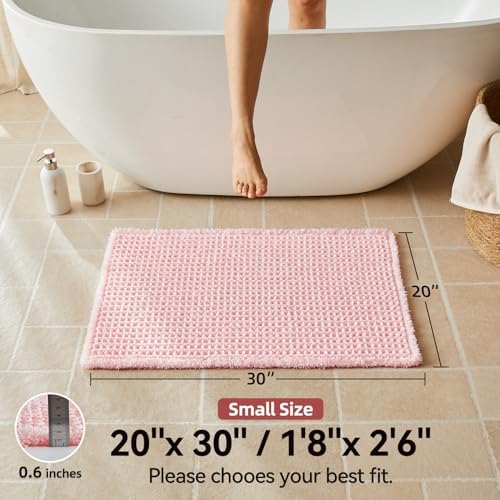 Triohero Waffle Bath Mat, Cute Bathroom Rugs, 20x30 Light Peachy Pink