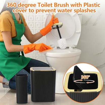9 PCS Black Bathroom Accessories Set with Trash Can Bathroom Accessory