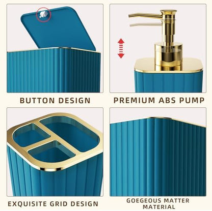 XLHOMO Bathroom Accessories Set - Gorgeous Bathroom Set, 10PC Teal Bathroom Accessory Set, Toilet Brush, Trash Can, Qtip Holder Dispenser & Soap Dispenser