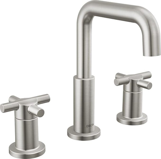 Delta Faucet Nicoli Widespread Bathroom Faucet 3 Hole, Brushed Nickel Bathroom Faucet, Bathroom Sink Faucet, Drain Assembly, Stainless 35894LF-SS