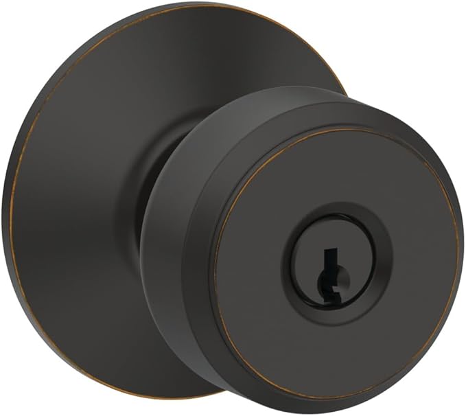 SCHLAGE F51A BWE 716 Bowery Knob Keyed Entry Lock, Aged Bronze