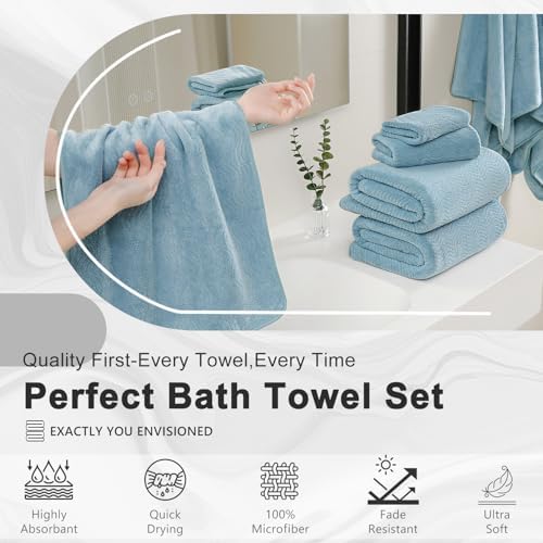8 Piece Bath Towel Set |2 Oversized Large Bath Sheet,2 Hand Towels,4 Washcloths| Ultra Soft Bath Towel Set for Bathroom Hotel Gym Spa,Highly Absorbent Quick Dry Bathroom Towel Collections,Turquoise