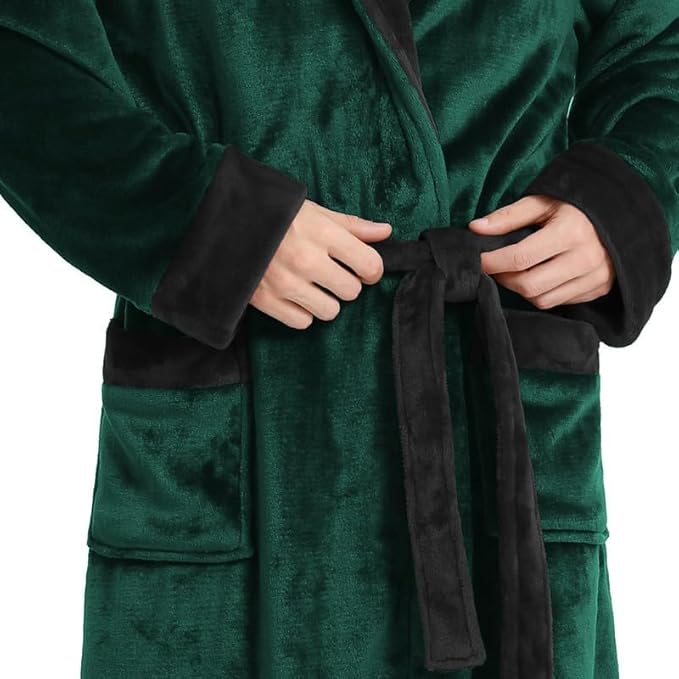 Yurhap Luxury Mens Robe with Hood, Ultra Cozy Fleece Bathrobe for Men, Plush Hooded Robe with Belt & 2 Pockets