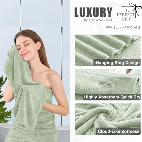 4 Piece Extra Large Bath Towel 35"x70" Oversized Bath Sheet Green Bath Towel Set for Bathroom Ultra Soft Cozy Highly Absorbent Quick Dry Bathroom Towel for Spa Gym Hotel,Shower Towel for Daily Use