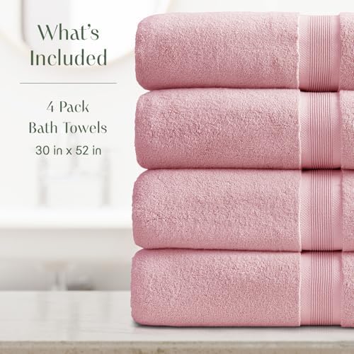 Springtree Home Luxury Bamboo Rayon Plush Bath Towel Set | 4-Pack | Pink