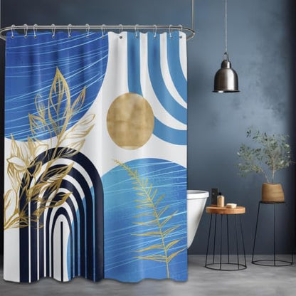 Light Blue Extra Long Shower Curtain, Tall 72X96 in, Mid Century Modern