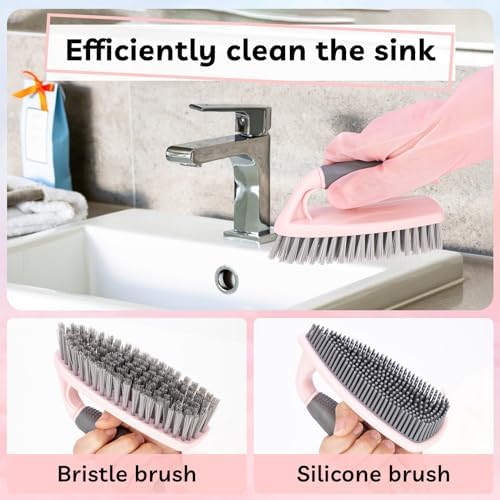 CALBEAU Pink Toilet Brush and Holder Set, 14 PCS Bathroom Cleaning Kit