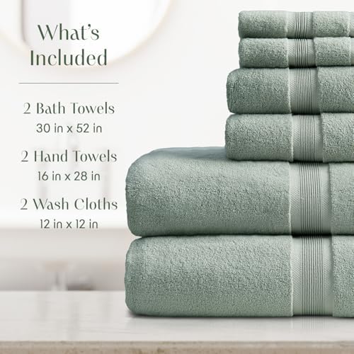Springtree Home Luxury Bamboo Rayon Bath Towel Set | 6-Piece | Eucalyptus
