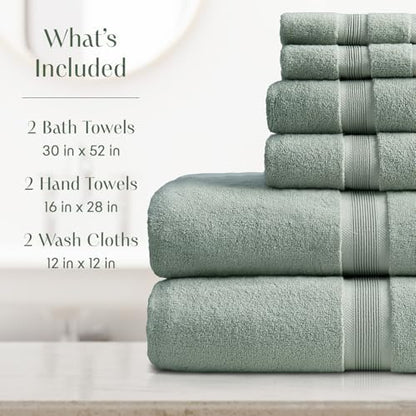 Springtree Home Luxury Bamboo Rayon Bath Towel Set | 6-Piece | Eucalyptus
