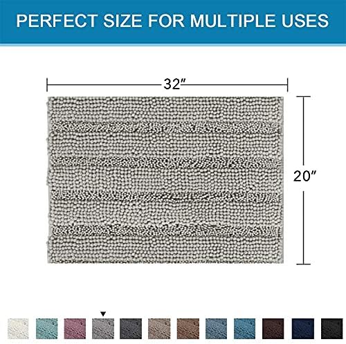 H.VERSAILTEX Bath Rugs for Bathroom Non Slip Bath Mats Extra Thick Chenille Striped Rug 20" x 32" Absorbent Non Skid Fluffy Soft Shaggy Washable Dry Fast Plush Mat for Indoor, Bath Room, Tub - Dove