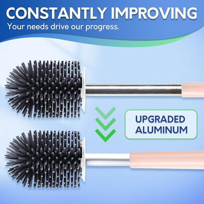 BOOMJOY Toilet Brush and Holder Set, Silicone Toilet Bowl Cleaner Brush, Toilet Scrubber Brush with Tweezers for Bathroom Cleaning, RV Accessories and House Organization Must-Haves - Pink