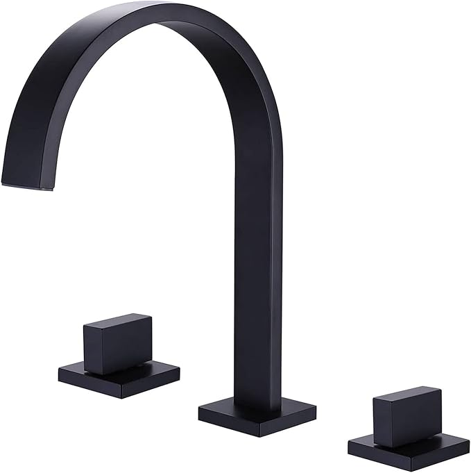 Waterfall Bathroom Faucet, Modern Sink Mixer Tap, 3 Hole Deck Mounted for Farmhouse Vanity，Black