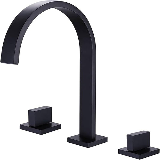 Waterfall Bathroom Faucet, Modern Sink Mixer Tap, 3 Hole Deck Mounted for Farmhouse Vanity，Black