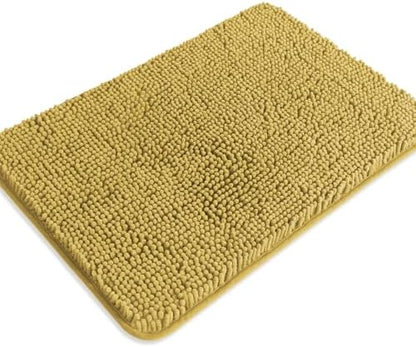 Mustard Bathroom Rugs – Absorbent and Washable Bath Mat, Non-Slip, Thick Soft Chenille Bath Rugs for Bathroom Floor, Shower, Sink - 17" x 24"