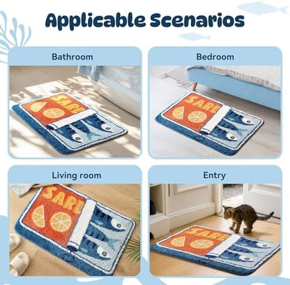 TRUEDAYS Sardine Bath Mat, Cute Bath Mat for Bathroom 20x30 Inch, Blue