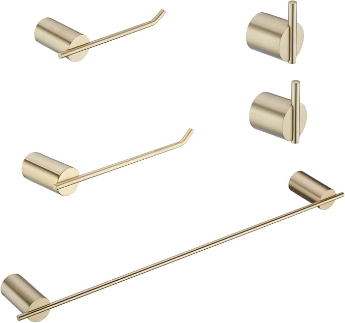 RANDOM Brushed Gold Bathroom Hardware Set 5 Pieces Include 24 inch Towel Bar 10 inch Hand Towel Holder Toilet Paper Holder Towel Hook for Bathroom,SUS304 Stainless Steel.RD96068S-5BG