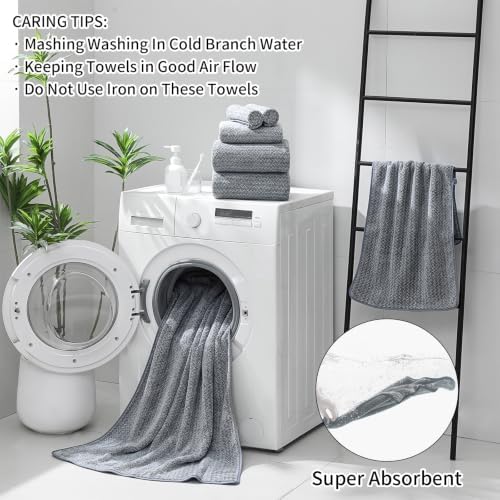 Ultra Soft Bath Towel Set,12 Piece (4 Bath Towels,4 Hand Towels,4 Washcloths) Family Bathroom Towels Set with Hanging Loop,Quick Dry Extra Absorbent Shower Towel for Bathroom,Hotel,Spa-Dark Gray