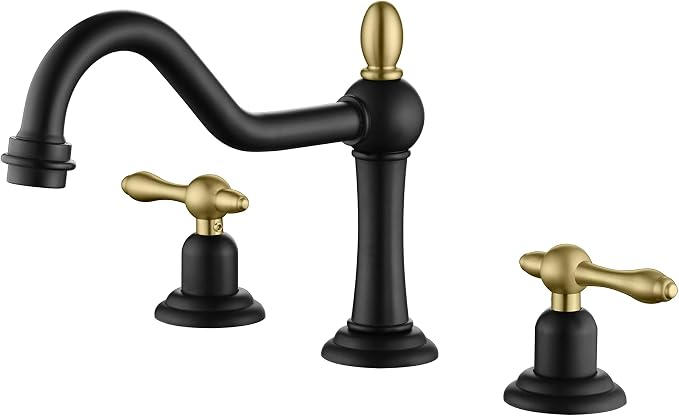 SUMERAIN Matte Black 8 Inch Widespread Bathroom Sink Faucet 3 Hole | Vintage Style, 3 Holes, 2 Handle, 360°Swivel Spout