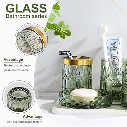 LaMarriti Green Bathroom Accessories Set, 6 Pcs Clear Glass Bathroom Set
